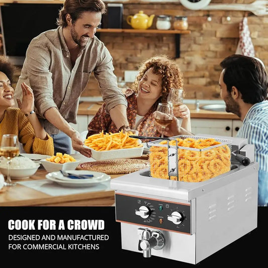 Electric Deep Fryer 6L with Timer/Temperature Control, 1800W Stainless Steel ,Oil Drain Heavy Duty Countertop