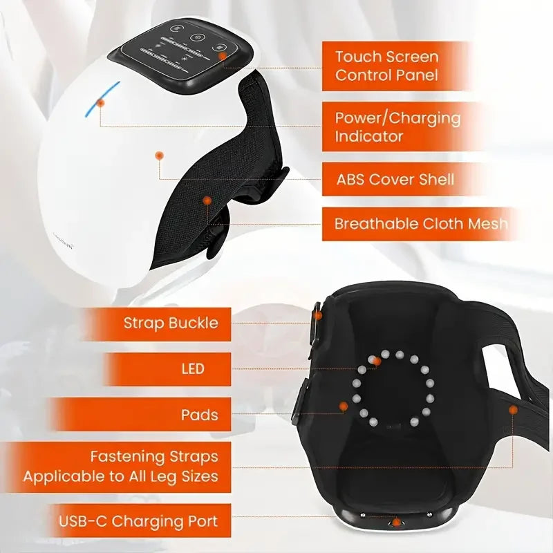 Cordless Portable Knee Massager with Heat and Vibration, Large LED Screen, Adjustable Temperature,