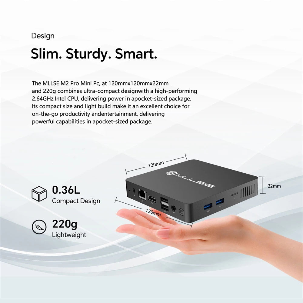 M2 Pro Mini PC Powerful 8GB RAM, 256GB SSD, Intel J3710, Windows 10 - Compact,  Business & Gaming