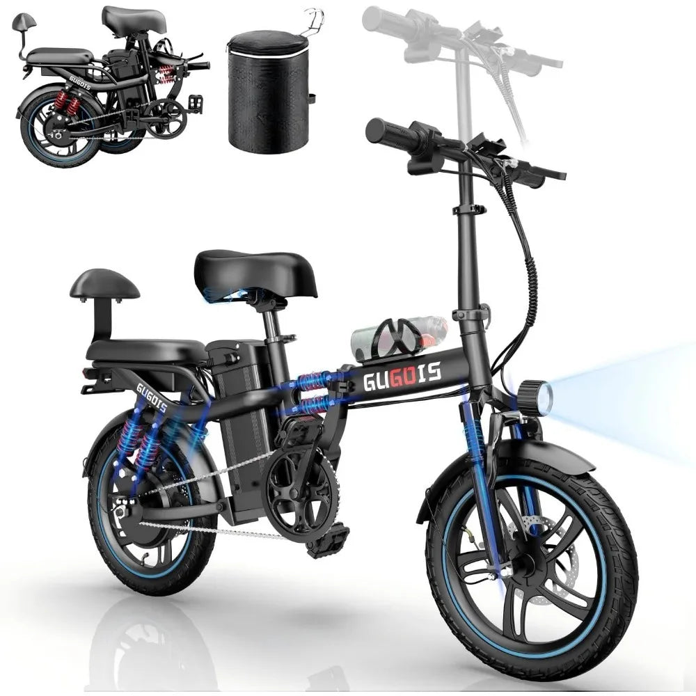 E-bike for adults, maximum 45/60 mile PAS range and 28/32MPH EBike, 16-inch folding e-bike 500W removable battery
