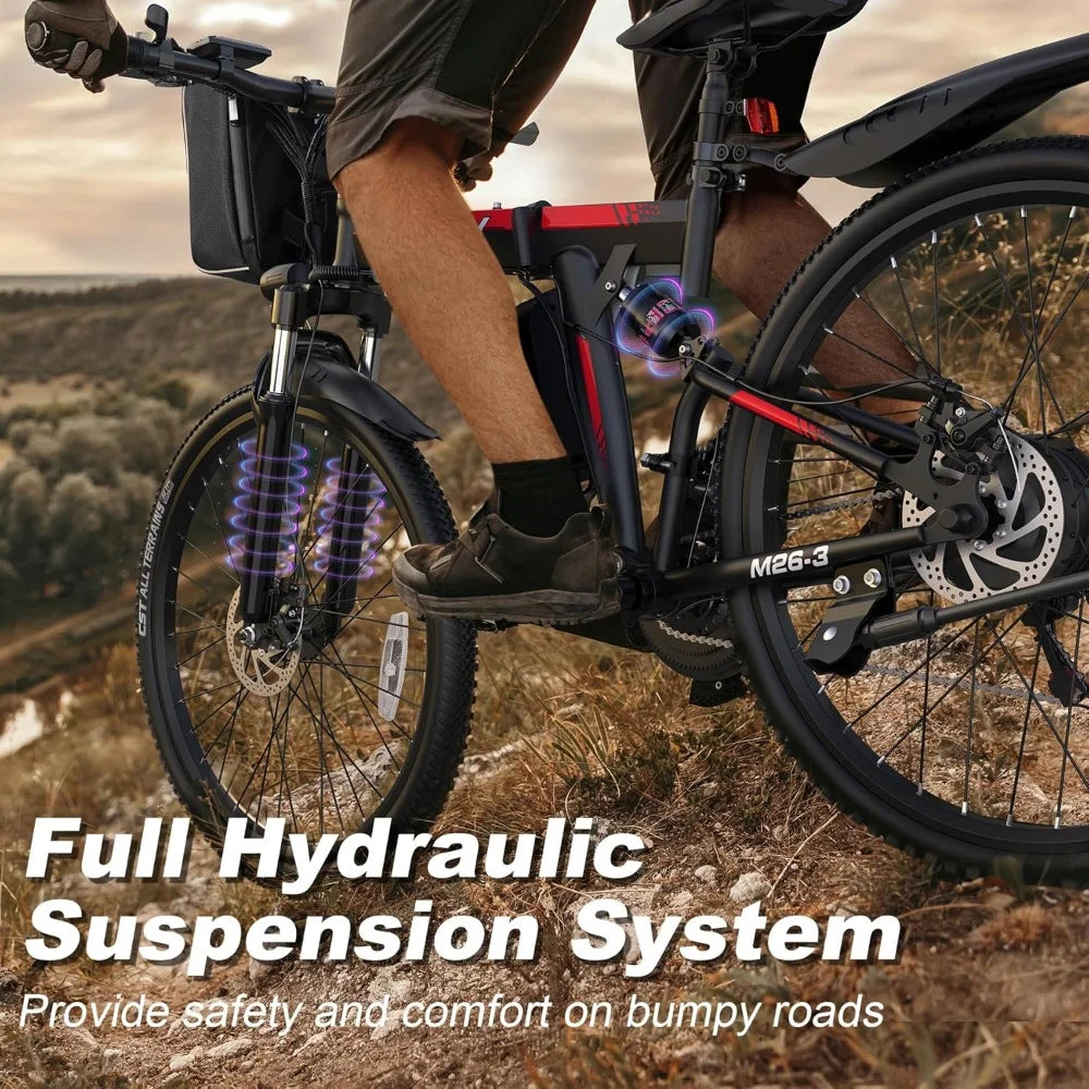Adult E-Bike Peak 750W Motor, 48V Removable Battery, Up to 20+MPH, range 50 Miles, Dual Hydraulic Suspension