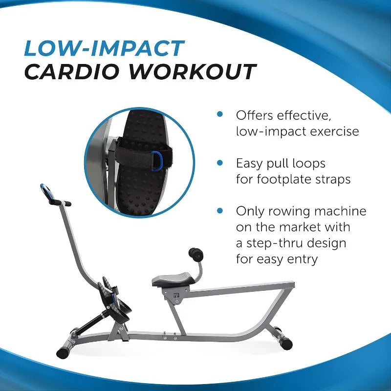 Hydraulic Rower Machine with Smart App, Adjustable Resistance for Home Gym Fitness