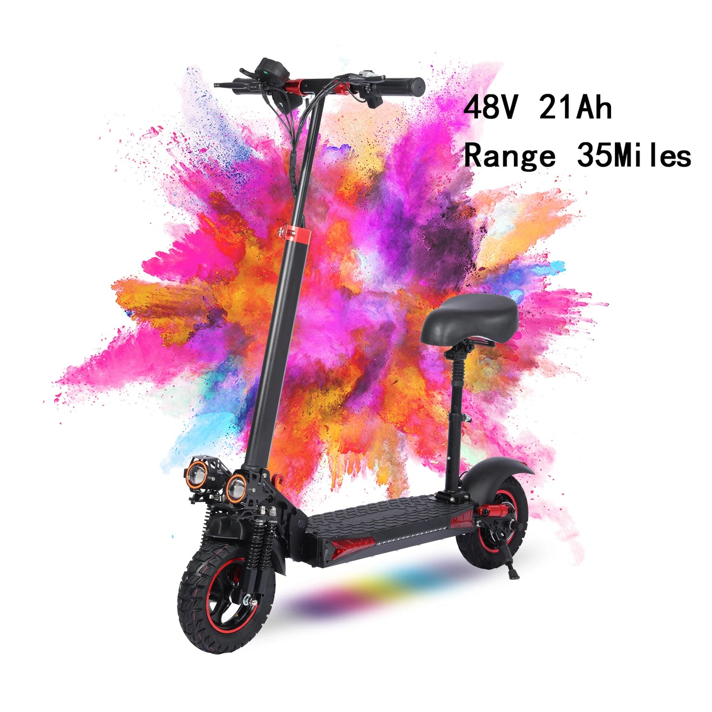 Foldable 1200W Off Road Electric Scooter, 48V 21AH Battery, Max Speed 30 mph, Range 35 Miles