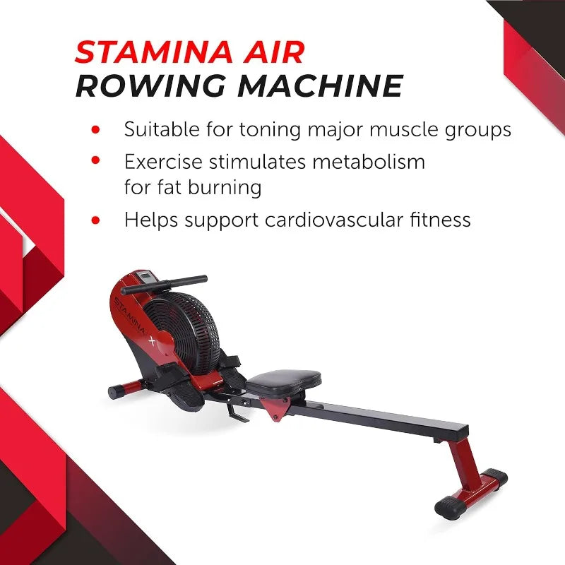 Stamina ATS Air Rower Machine with Smart Workout App - Foldable Rowing Machine with Dynamic Air Resistance