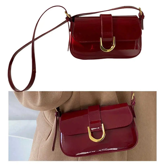 Women Flap Satchel Bag, Adjustable Strap, Casual Patent Leather, Crossbody Sling and Shoulder Bag, Stylish Purse