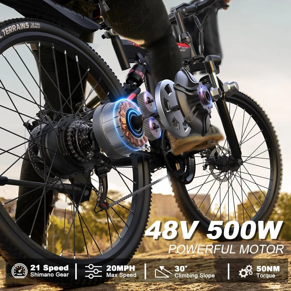 Adult E-Bike Peak 750W Motor, 48V Removable Battery, Up to 20+MPH, range 50 Miles, Dual Hydraulic Suspension